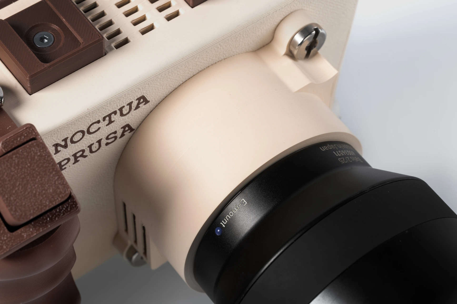 Macro close-up of the CAIM 1 dual-color 3D printed shell and cooling gills